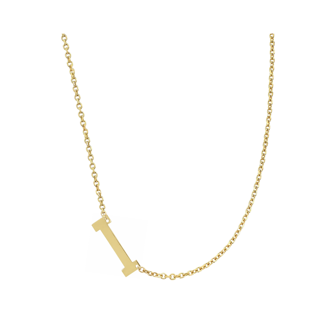 14KT GOLD SIDEWAYS INITIAL NECKLACE - I